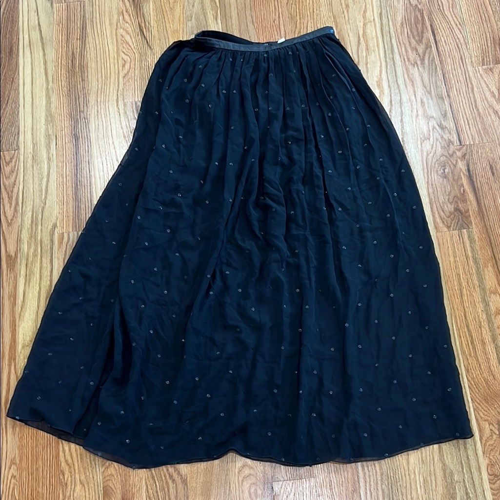Tibi Black Sequined Maxi Skirt With Real Leather Waist